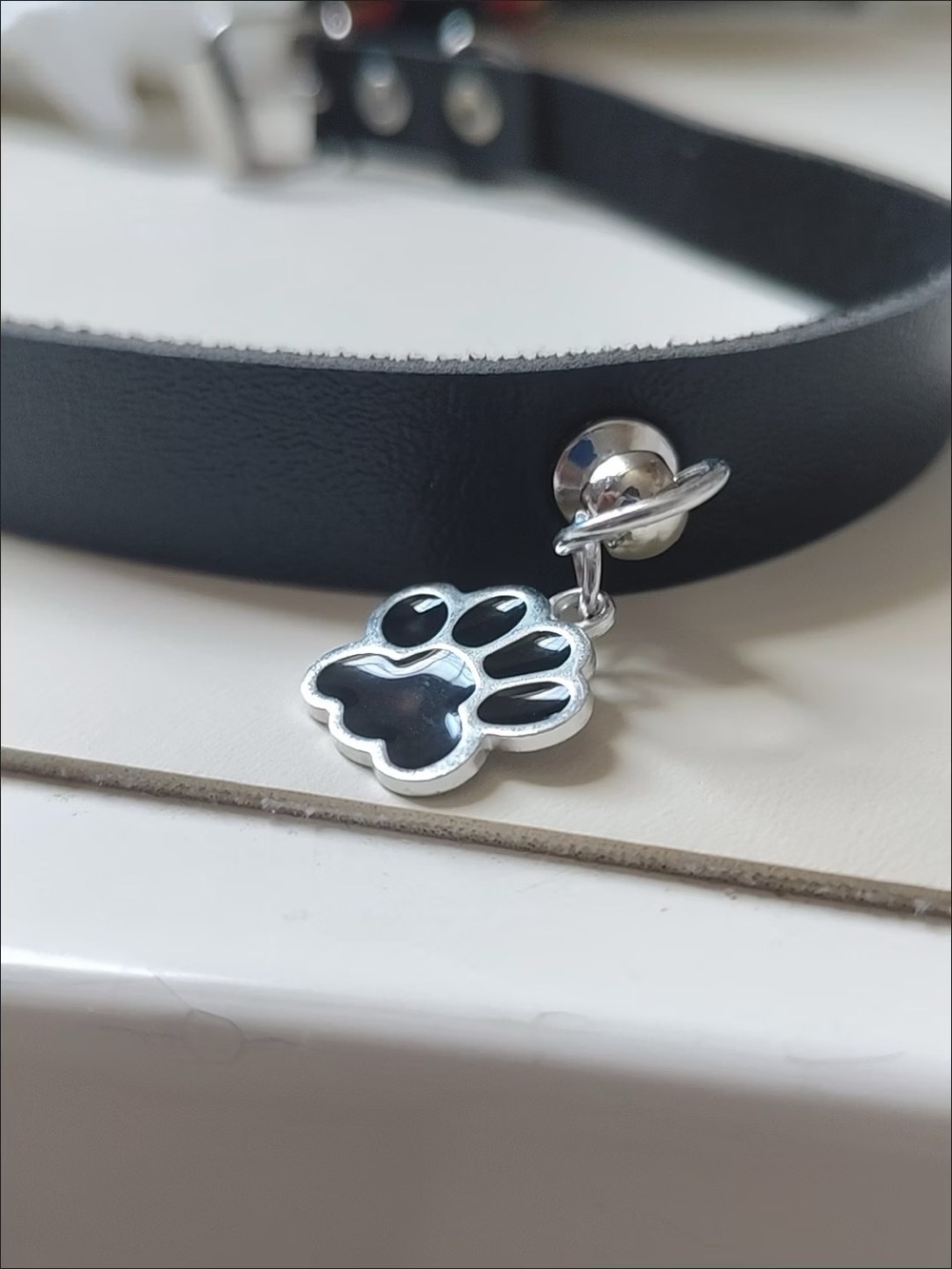 Black Dog Choker with Paw Charm - Stylish Pet Accessory